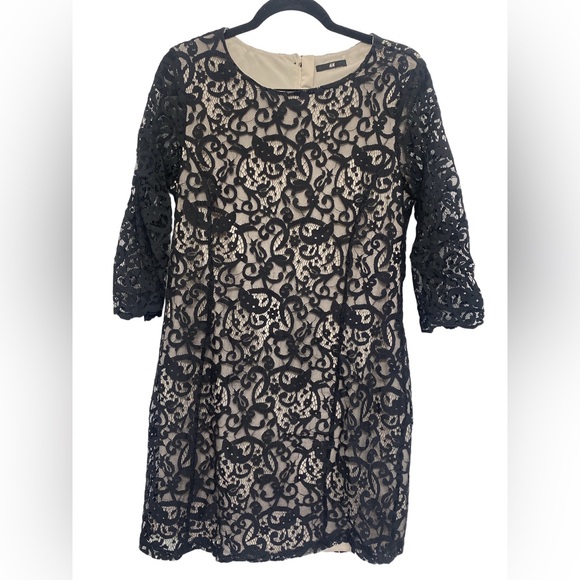 H&M Black Lace Sheath Dress with Nude Lining - Picture 2 of 5